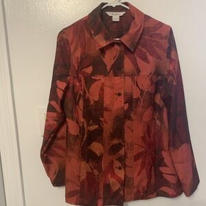 TanJay Womens Multicolor Floral Leaf Print Button Front Jacket Small